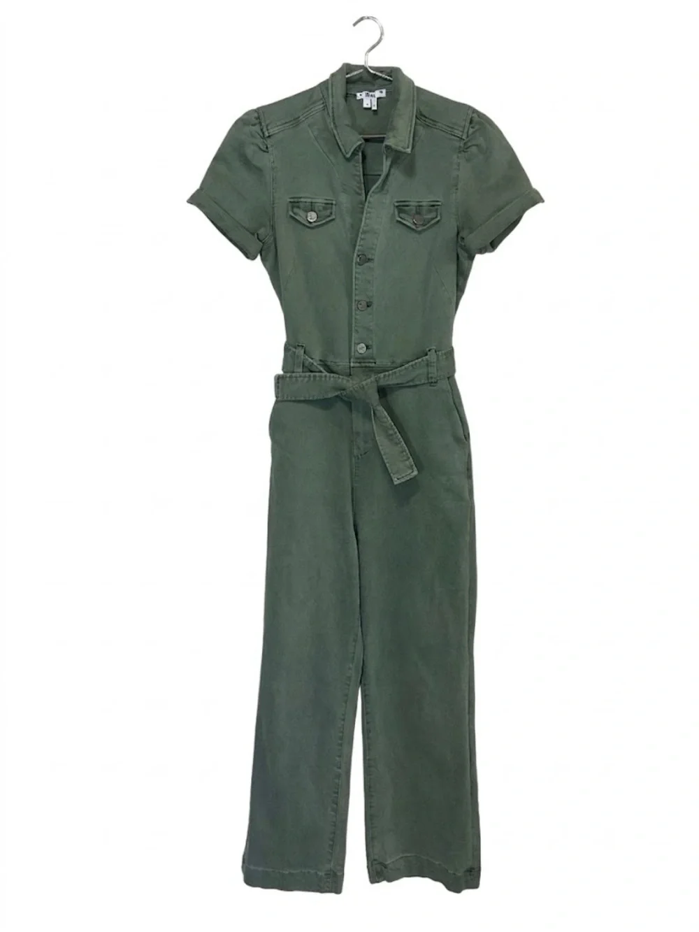 Paige Anessa Utility Tie-Waist Wide Leg Jumpsuit in Vintage  Ivy Green